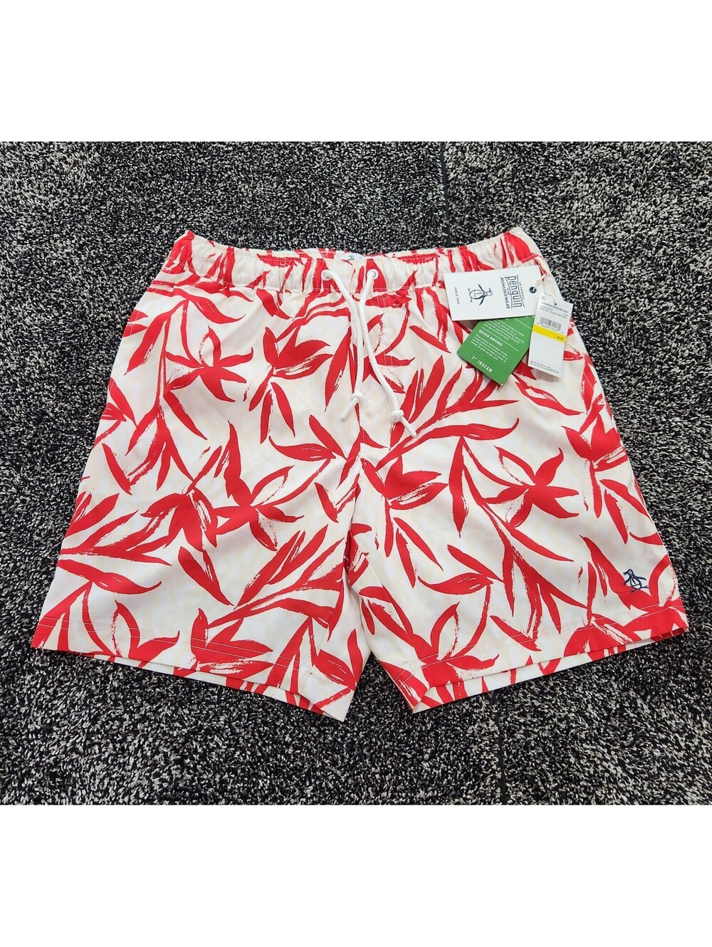 New Original Penguin Men 7" Volley Swim Trunks Medium tropical leaf Print Shorts